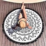 Überwurf Cape Rundes Strandtuch/Strandtücher, Boho Stil Wandteppich Strandtuch Schal, Sonnenschutz Schal, Indisches Mandala Retro Strandtuch Für Reise zum Strand Und Innen-Dekoration (Schwarz&Weiß 2#)