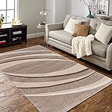 Estiva Home Designer Teppich mit Konturenschnitt Muster Gestreift Hochflor Teppich Beige Braun Meliert (200 x 290 cm)