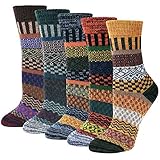 Justay 5 Paar Wollsocken Wintersocken Damen Merino Socken Thermosocken Stricksocken Winter Dicke Damensocken Atmungsaktive Weiche Socken（36-42 Gelb, Orange, Grau, Grün, Braun）