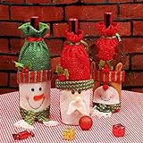MAXJCN Feiertags-Dekorationen, (Dreiteilig) Taschen Flasche Wein Möbel-Sets Die Tischdekorationen Cartoon Weihnachtsmann Elk Schneemann-Dek