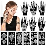 Konsait 12 Blatt Henna Tattoo Schablonen für Frauen Mädchen Hände Körper Körperbemalung Mehandi Schablonen Glitzer Tattoo Airbrush Tattoo Schablonen Temporary Tattoo Schab