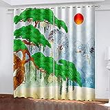 YTSDBB Verdunkelungsvorhang ​Kinderzimmer Kiefer und Zypresse Kranich Rote Sonne Art B 140 x H 160 cm 3D Digitaldruck Druckmuster Öse thermisch isoliert 90% für Schlafzimmer Wohnzimmer ​Kinderzimmer J