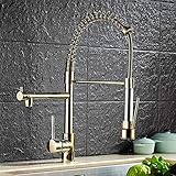 XDYNJYNL Kitchen Tap Modernes Design Messing Ziehen Einzelgriff Einlochmontage Küchenarmatur Amerikanischen Frühling Feste Pull Down Kitchen Sink Wasserhahn Öl Eingerieben Golden Gefäß