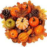 MEZHEN Halloween Kürbis Deko Herbst Dekoration Kürbis Tannenzapfen Eicheln Ahornblätter Gefälschte Kürbisse Halloween Thanksgiving Weihnachten 50 Stück