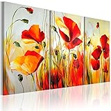 murando handgemalte Bilder Blumen Mohn 120x80 cm Gemälde 3 TLG Acrylgemälde Wandbild Leinwand Bild Moderne Kunst Kunstbilder Malerei Unikat Kunstwerk Dekoration rot beige 22035