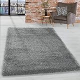 HomebyHome Super Soft Shaggy Hochflor Teppich Wohnzimmerteppich Flor Weich, Farbe:Hellgrau, Grösse:140x200