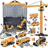 Legierung Baufahrzeuge LKW Spielzeug Set, Engineering LKW Spielset, Spielzeug Baggerlader, Bauwagen, Turmdrehkran, Baustellenfahrzeug für Kinder und Jung