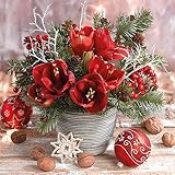 Papier Servietten Lunch/Party / Fest Ca. 33x33cm - Amaryllis Bouquet - Herbst - Winter - Weihnachten - Ideal Als Geschenk Und Tisch Dek