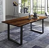 SAM Esszimmertisch 180x90 cm Quintus, echte Baumkante, nussbaumfarben, massiver Esstisch aus Akazienholz, Metallbeine schwarz, Baumk