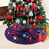 Partisout 61 cm Pailletten-Baumrock Weihnachtsbaumrock 61 cm Baumrock für schmale Bäume Weihnachtsbaumrock Hawaii Baumrock Rustikaler Baumrock Cartoon Baumrock Elegant Halloween (61 cm, Königslila)