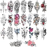 Qpout 24 Blatt Große temporäre Tätowierungen Halber Arm Tattoo Ärmel Große Blumen Tribal Totem Tattoo Temporäre gefälschte Körperkunst Arm Brust Schulter Tattoo Schwarz Tattoo Körperaufkleb