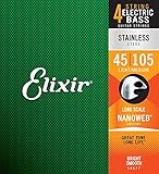Elixir 14677 Saiten Stainless-Steel 4-str. E-Basssaiten mit NANOWEB Beschichtung, Long Scale, Light/Medium (.045-.105)