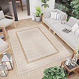 CC Teppich In-Outdoor Wetterfest - Beige-Gold - 120x170cm - Oeko-Tex Standard Vintage Design Rahmen Balkontppich Terassentepp