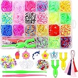 Eokeey Loom Bänder Set, 900 Stück Loops Gummis Loom Bänder Zubehör, Rubber Loops mit Häkelnadeln, Gummibänder Set für Mädchen Jungen DIY H
