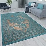 Paco Home Orient Kurzflor Teppich Wohnzimmer Moderne Vintage Optik Türkis Beige, Grösse:160x230