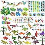 Dinosaurier Party Mitgebsel,CGBOOM Dinosaurier Spielzeug Mini Dinosaurier Figuren Schnapparmband Dino Eier Kinder Maske Dinosaurier Tattoo Aufkleber Luftballons Kindergeburtstag Party Zubehör Dek