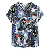 AWDX 2021 T-Shirt Leinen V-Ausschnitt Landhausstil Ethnischer Stil Print Loose Shirts Kurzarm Oberteile Sommer Lässig Oversize Hemd Bluse Leinenshirt Streetwear für Männer XXXL, XXXXL, XXXXXL