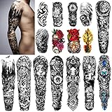 Große Wasserdichte Temporäre Tattoos 8 Blätter voller Arm dauerhafte Tattoos und 8 Blätter halber Arm Tattoo-Aufkleber für Männer und Frauen (58X18CM)