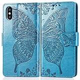 Suhctup Luxus Tasche Kompatibel für LG Q7 2018 Hülle Außenseite aus Echt Leder Innenseite aus Textil Magnet Schutz Case Ständer mit Kartenfach Ultra Slim Cover Bookstyle Klappb