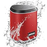 Bluetooth Lautsprecher IPX7 Wasserschutz, ANVASKEU 5.0 Tragbarer 360° Stereo Sound with Eingebautes Mikrofon, 24h Akku, Wireless Lautsprecher 15m Bluetooth Reichweite für Outdoor (Rot)