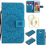 für Samsung Galaxy S5 / S5 Neo Geprägte Muster Handy PU Leder Silikon Schutzhülle Handy case Book Style Portemonnaie Design für Samsung Galaxy S5 (i9600) + Schlüsselanhänger（/*17） (5)