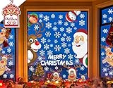 CheChury Fensterbilder für Weihnachten Fensterbilder Winter Statisch Haftende PVC Aufklebe Weihnachtsmann Süße Elche Wiederverwendbar Schneeflocken F