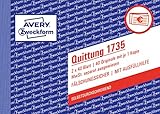 AVERY Zweckform 1735 Quittungsblock (A6 quer, 2x40 Blatt, mit Durchschlag, fälschungssicher, separat ausgewiesene MwSt., für Deutschland und Österreich) weiß/gelb