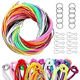 SOSMAR 200 Stück Scoubidou Bänder - neon Saiten Schnüre Strings mit 20pcs Schlüsselring Ring und Haken, für DIY Kunstwerk Handarbeit Schlüsselanhänger und mehr. (Rund/20 Farben x 10pcs/1M)