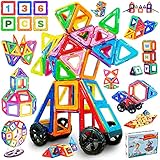 theefun Magnetische Bausteine, 136Pcs Magnete Kinder Montessori Spielzeug Magnetspielzeug ab 3 Jahre Magnetspiele Kinderspielzeug Magnetic Bauklötze Ideales Spielzeug als Geschenk fü