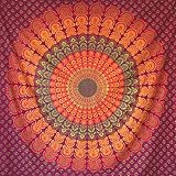 momomus Wandteppich Mandala - Hippie - 100% Baumwolle, Groß, Mehrzweck - Bettüberwurf/Sofaüberwurf & Überwurf für Sofa/Couch und Bett - Tagesdecke, Orange, 210 x230