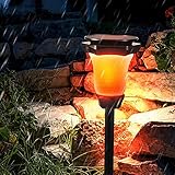 Solar Wandleuchten mit flackernder Flamme, Solar Flamme Lichter Außen Garten, Outdoor Hof Wandlampe IP65 Wasserdicht Rasen Lampe Bodenstecker Licht für Hof Deck Beleuchtung Dek
