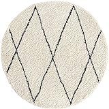 the carpet Bahar Shaggy Hochflor (35 mm) Langflor Wohnzimmer Teppich ohne Fransen Muster Creme-Schwarz 160x160 cm R