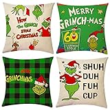 chyinod Kissenbezug Weihnachten 45x45 cm,4 Stück Weihnachtskissenbezug,Frohe Weihnachten kissenhülle,Leinen Winter dekokissen Dekorative Kissenhülle für Sofa Schlafzimmer Büro Auto (Xmas-2)