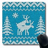Jamron Mousepad OblongDetail Blau Wei脽er Pullover Hirsch Sex Muster Dekoration Tiere Retro Wildlife Beauty Jumper Mode Rutschfeste Gummimaus Pad B眉ro Computer Laptop Spiele Mat.-N