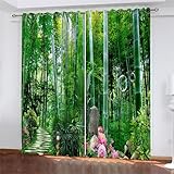 HOMEIEU Wohnzimmer Schlafzimmer Vorhang Beschattung Und Rauschunterdrückung, 3D Grünpflanzen Landschaftsdruck, Geeignet Für Kinderzimmer Balkon (W140xH245cm-2PCS)