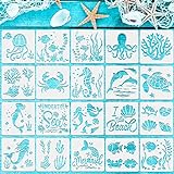 20 Stücke Meer Kreaturen Schablonen Meer Malerei Vorlagen Wiederverwendbar Meer Tier Malerei Schablonen für DIY Handwerk Scrabooking Malen auf H