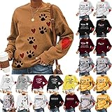 HNOFIQNF Sweatshirt Damen Mode Buchstaben Druck Langarm Rundhals Pullover Bauchfrei Warm Pulli Frauen Oversized Casual Bequem Teenager Mädchen Hoodie Herbst Winter Sportbekleidung