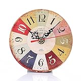 Vintage arabischen Zahlen Ziffern Style Runde Uhr Nicht-tickende Stille Nachahmung Holz Wanduhr für Home Küche Office Schlafzimmer Holz Wanduhr Eiche Astig mit rund geräuschlos ohne Tick