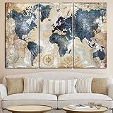 IKLOP Bilder Vlies Leinwandbild 3 TLG Kunstdruck Modern Wandbilder XXL Wanddekor Design Wand Bild -Weltkarte Kunstdruck 3 Teilig Tapeten Poster Drucken Moderne Wohnk