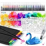 DYFFLE Aquarellstifte, 24 +1 Brush Pens + 5 Vorlage, Pinselstifte Set für Bullet Journal, Handlettering Stifte Set, Lettering Stift, Manga Stifte Set, Kalligraphie Stift, Geschenke für M