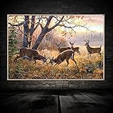 LLXXD Natürliche Landschaft Leinwand Malerei Hirsch Poster und Drucke Malerei Wandkunst Bilder für zu Hause Wohnzimmer Dekoration-50x70cm （kein Rahmen）