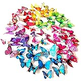 Foonii® 108 PCS 3D Schmetterlinge Wanddeko Aufkleber Abziehbilder,Kunststoff Schmetterling Dekorationen (12 Blau, 12 Farbe, 12 Grün, 12 Gelb, 12 Rosa, 12 Rot, 12 Weiß, 12 Lebensecht, 12 Lila)