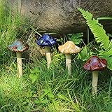 4 Stücke Bunte Gartenpilze, Fairy Garden Pilz Toadstool Keramik Garten Töpfe Dekoration Keramik Ornament für DIY Dollhouse Potting Shed Blumentopf Pflanzen S