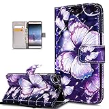 Huawei P8 Hülle,Huawei P8 Schutzhülle,ikasus 3D Bunte Gemalte Schmetterlings Muster PU Lederhülle Flip Ständer Wallet Handy Hülle Tasche Handy Tasche Schutzhülle für Huawei P8,Lila Schmetterling