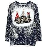 STOREYH Süß Cartoon Weihnachten Brief Druck Pullover Tops Damen Elegant Langarm Rundhals Wickel Tie dye Oberteile Winter Freizeit Loose Tee Frauen T-Shirt Warme Fleece Bluse Sw