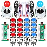 Fosiya 2 Spieler Arcade Joystick LED-Chrom-Drucktasten für PC MAME Raspberry Pi Video-Spiele Arcade Cabinet Parts (Rot & Blau)