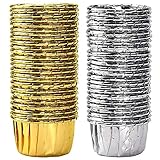 NALCY Aluminiumfolie Cupcake, Backfolien aus Aluminiumfolie, Papierbacketuis Einweg-Cupcake, Geburtstag, Hochzeitsfeier Aluminiumfoliepapier für Muffins und Cupcakes (Golden/Silber)