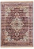 Carpeto Rugs Teppich mit Fransen Orientalisch in Rot Weinrot - Wohnzimmer Schlafzimmer - Klassisch Orient Muster dicht gewebt - Kurzflor Weiche Viskose - Faser 160 x 230