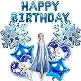 MEZHEN Geburtstag Deko Prinzessin Folienballon Eisprinzessin Geburtstagsparty Deko Schneeflocke Luftballon Girlande Happy Birthday Banner Geburtstagsdeko Ballons Kindergeburtstag 8 Stück