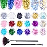 MELLIEX Glitzer für Nagel, 18 Boxen Glitzerpulver Set Nail Art Glitter Pailletten für Nagelkunst, Make Up, Gesicht Körper, Haar,Basteln DIY (mit Pinsel)